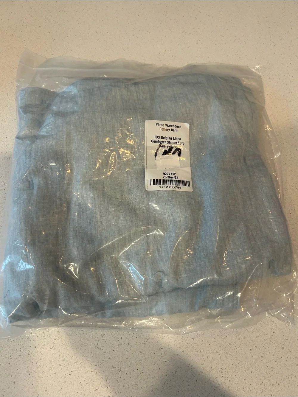 Pottery Barn Belgian Linen EURO Sham Sea Breeze Blue 1 NWOT